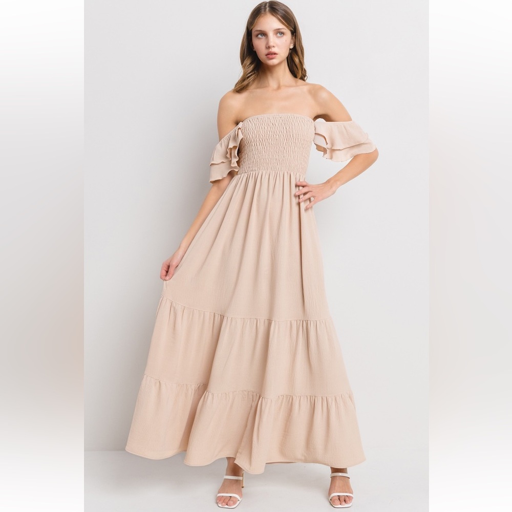 Boho Beige Maxi Tiered Dress - Picture 2 of 3